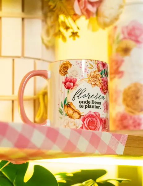 Caneca Floresça Onde Deus Te Plantar (Rosa)